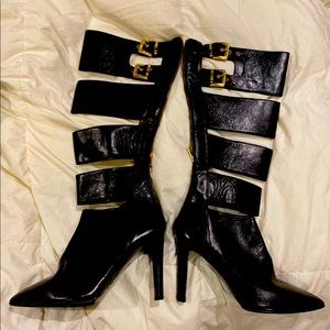 Black leather cut-out boots. Never worn.